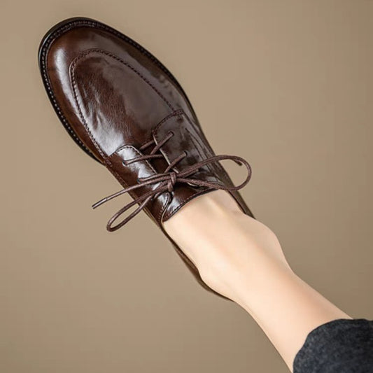 Womens Large-size Leather Shoes With A Round Toe And Cowhide Upper