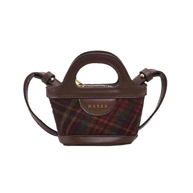Koreansk-inspireret patchwork mode plaid mini mulepose skuldertaske