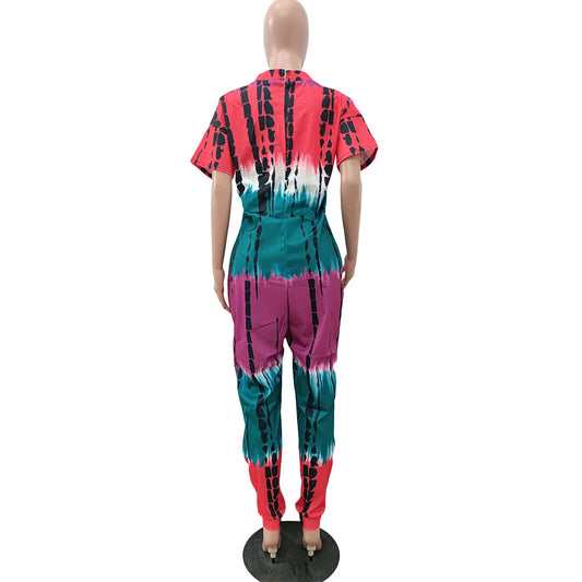 Targeted Print Loose Size Jumpsuit Women