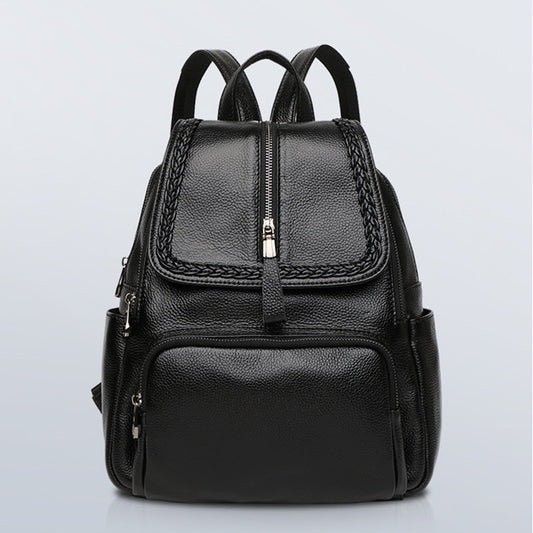 Street Trend Solid Color Leather Women's Backpack