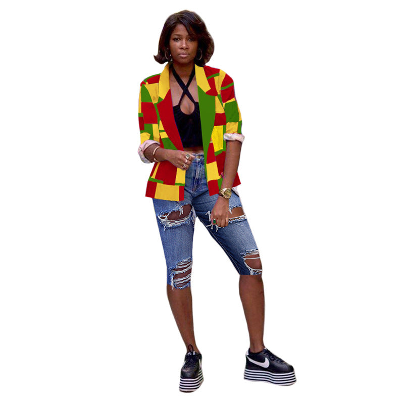 Casual Women's Clothing Multi-color Blocks Plaid Blazer