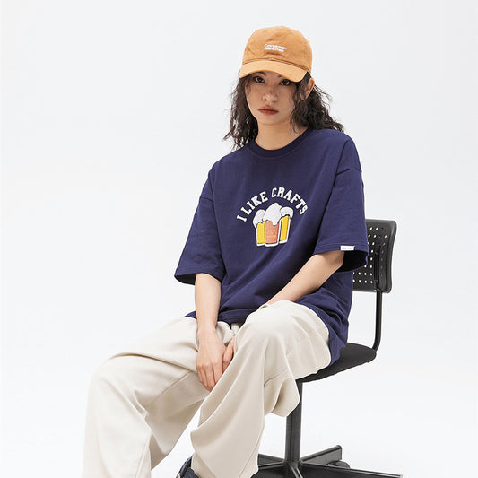 Women's Foam Cartoon Printed Short Sleeve Round Neck