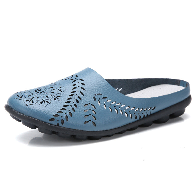 Plus-size Summer Cowhide Peep-toe Half Slippers For Women