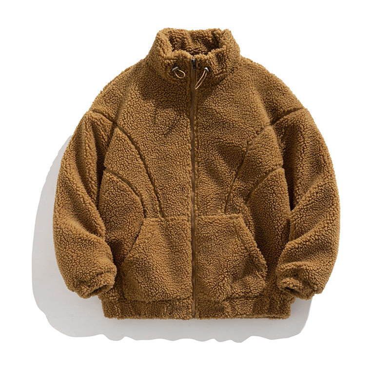 Retro Tide Brand Couple Stand Collar Quilted Lamb Wool Padded Coat