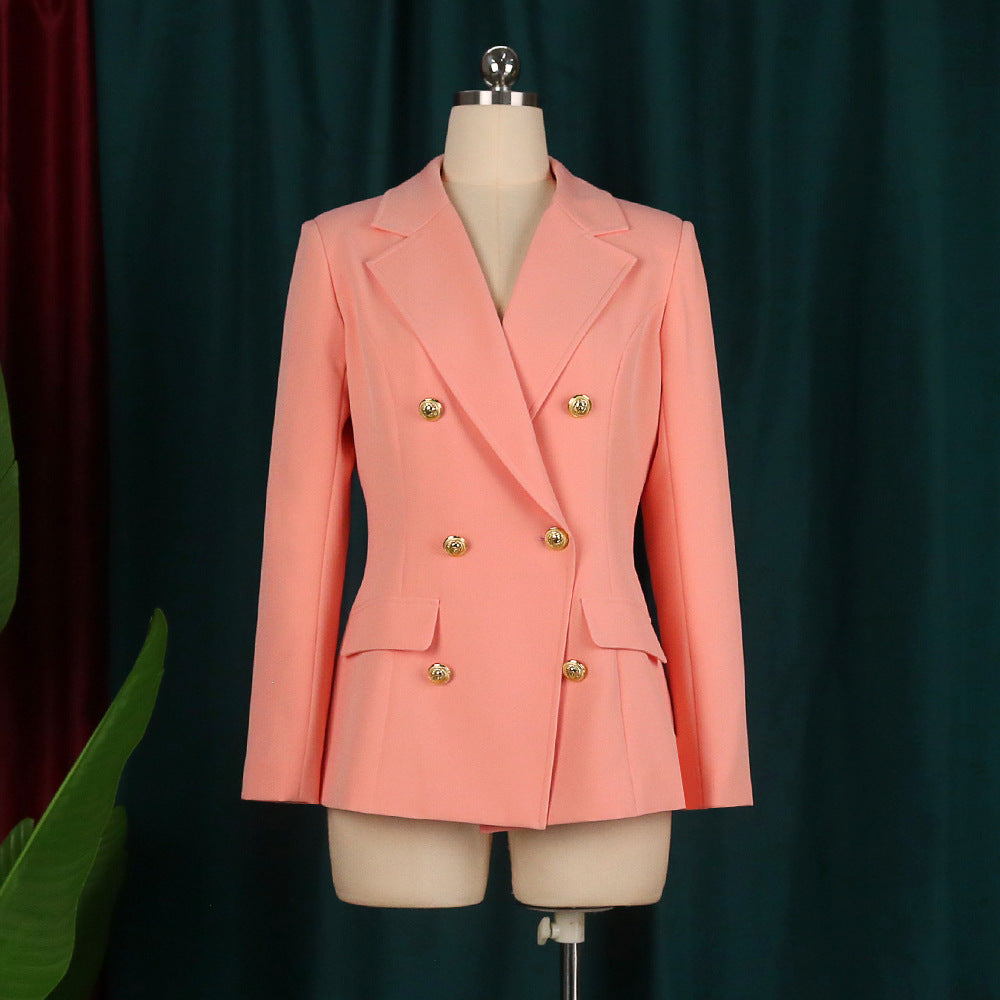 High-waisted Coat With Lapel Long Sleeves Buttons