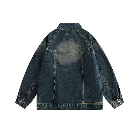American High Street Retro Heavy Industry Washed Denim Jacket Men And Women Street Pullover Top