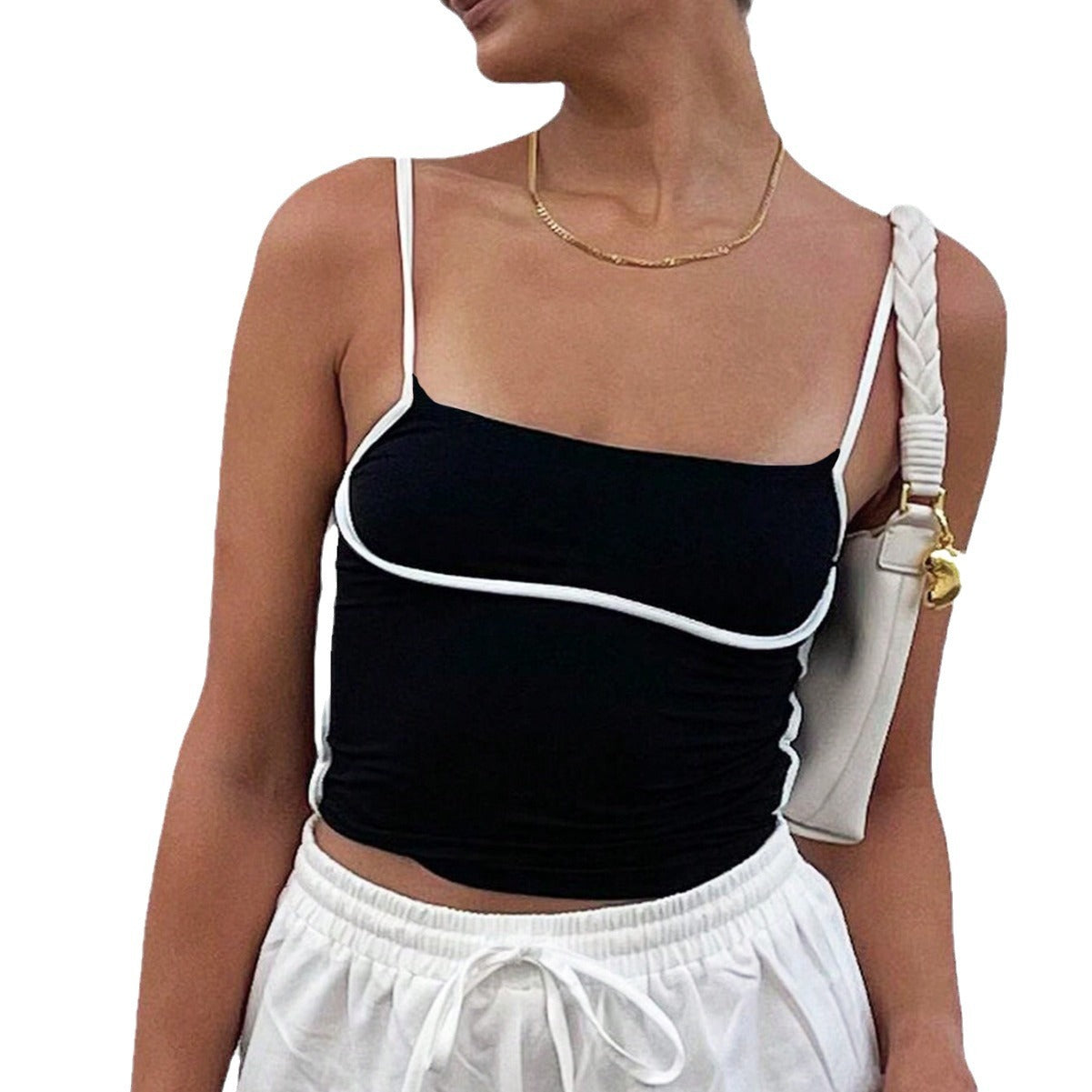 Women's Fashion Trendy Sexy Camisole Springsummer Color-block Design Versatile Sleeveless Top