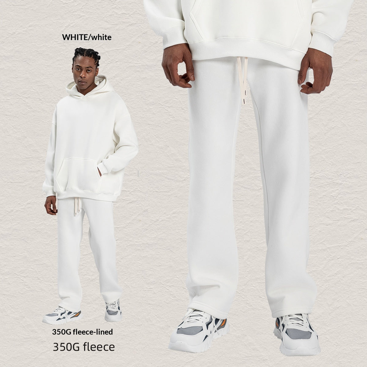 Men's Hooded Sweatshirt Fleece-lined Loose Sweatshirt Set