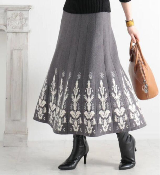 Jacquard Slim Knit A- Line Temperament Long Dress