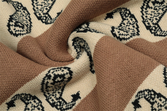 Jacquardstribet broderet mønster strik herre V-hals sweater