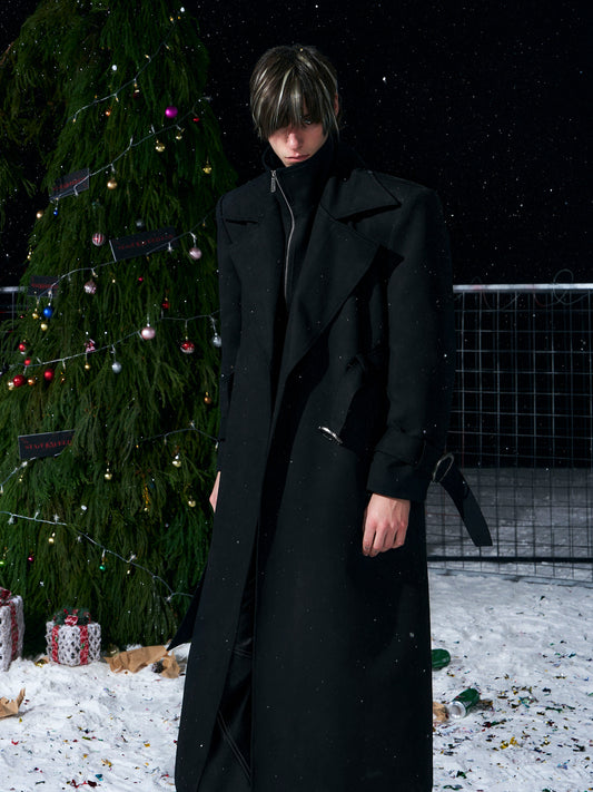 Mens Black Stand-Up Collar Quilted Thickened Faux Suede Wool Coat