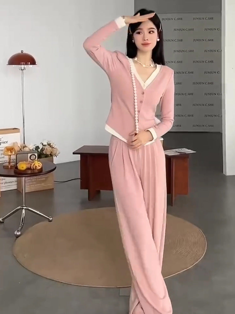 Plus-size High-waisted Wide-leg Pants Two-piece Set