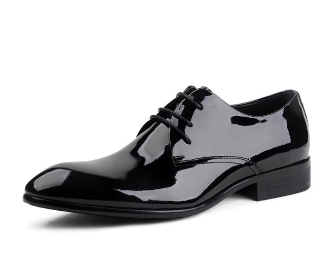 Leather Lace-up Glossy Wedding Shoes Leather Pointed-toe