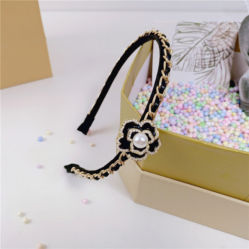 Fashion Chain Pearl Flower Dripping Hair Band