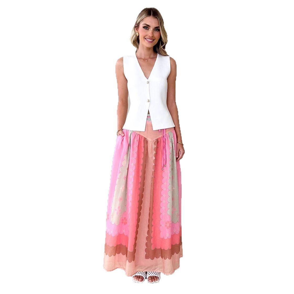 Seaside Vacation Dress Printed Lace Up