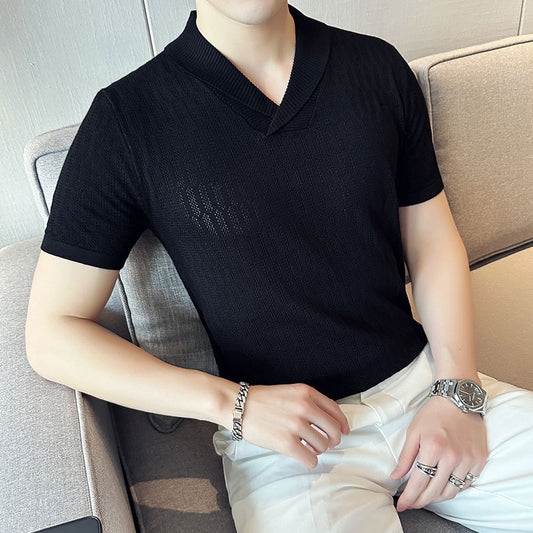 Hollow Lapel Pullover Short-sleeved Clothes