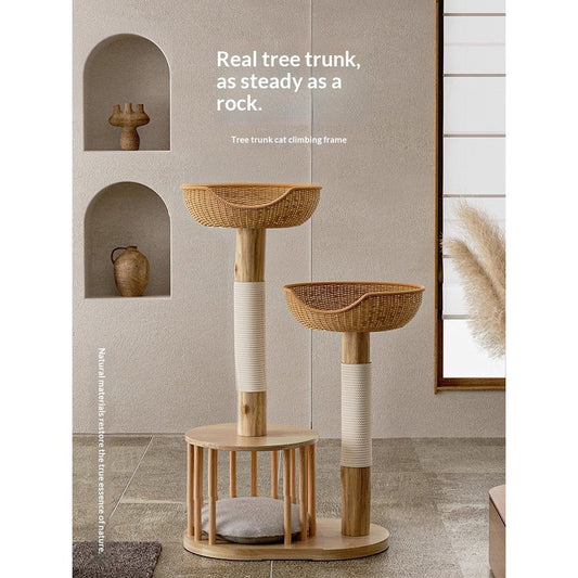 Solid Wood Cat Climbing Frame, Cat Tree, And Cat Bed All-in-one