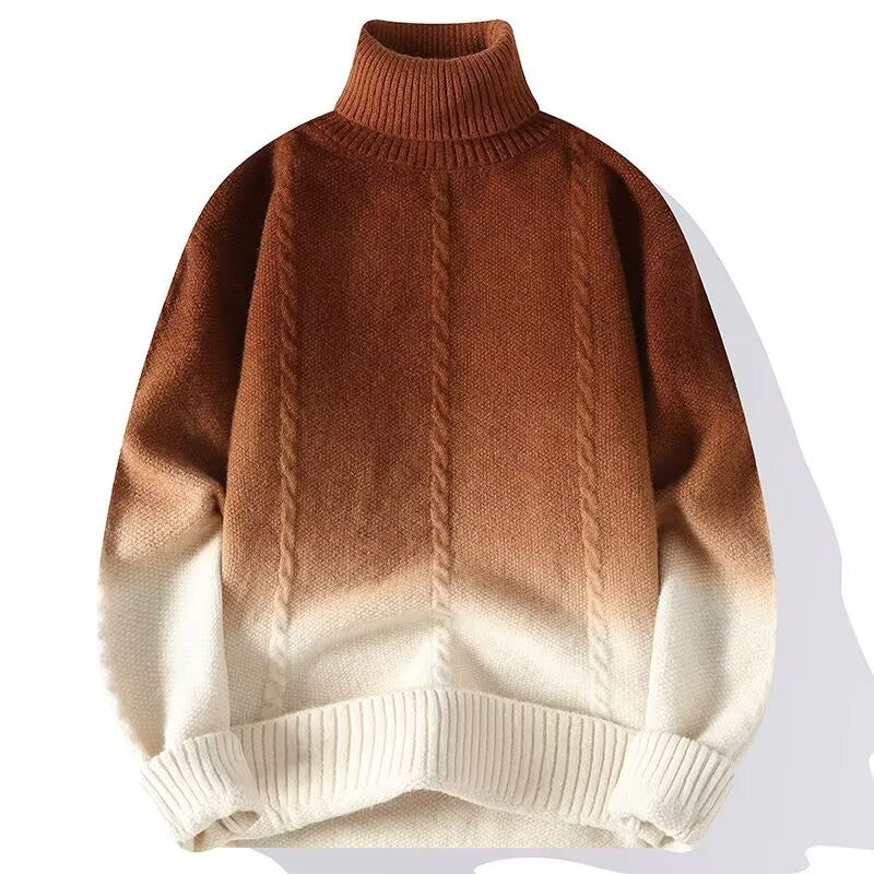 Mens Fashionable High-Neck Gradient Knitted Sweater