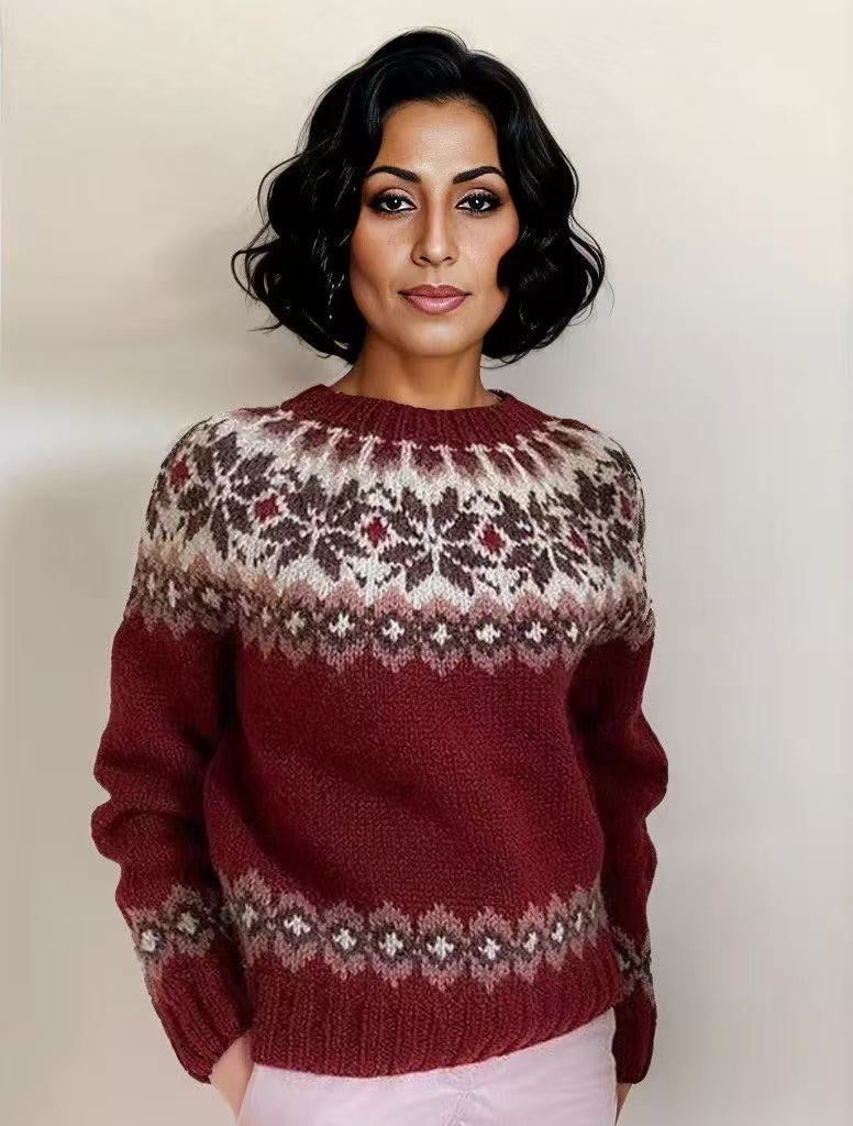 Thick Needle Cloth Digital Printed Round Neck Sweater