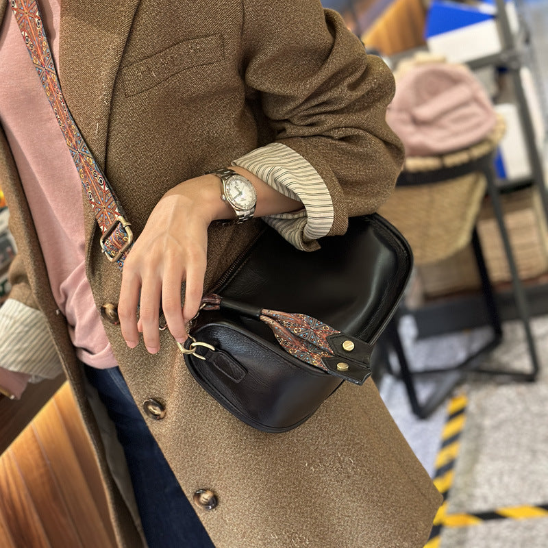 Female Niche Cowhide Single Shoulder Crossbody Bag
