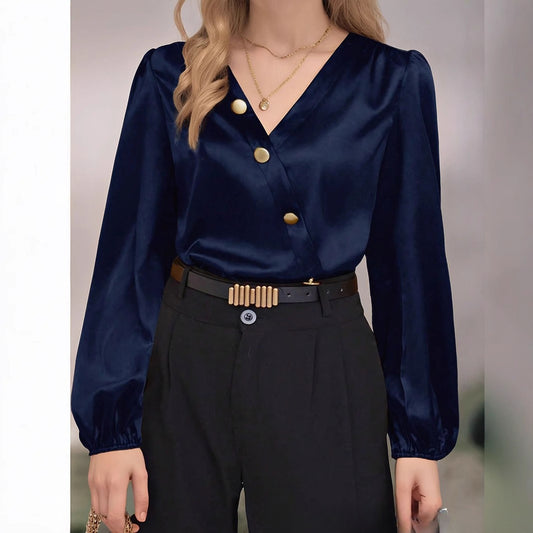 Plus size dame ny high-end V-hals langærmet skjorte