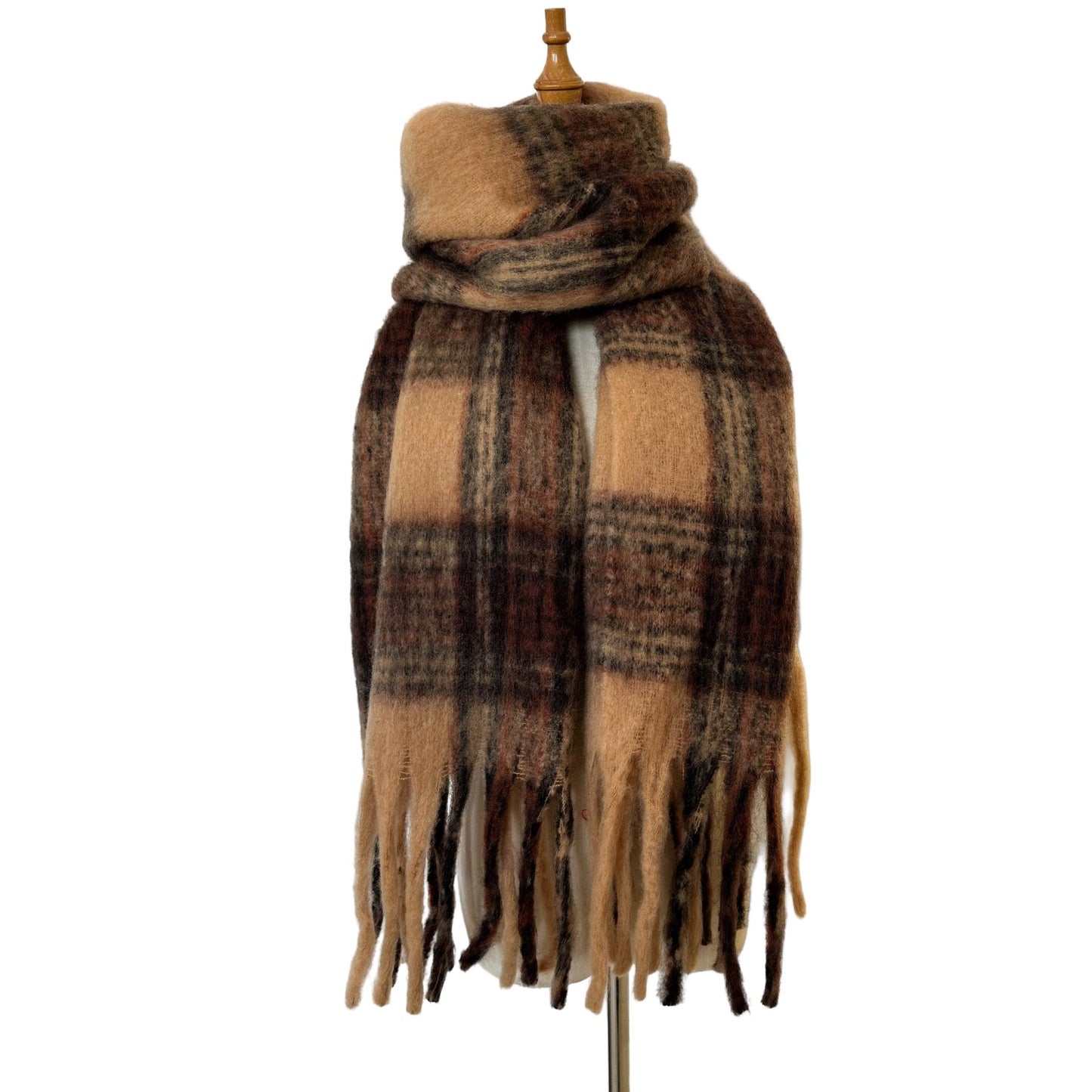 European And American Winter Thickened Circle Yarn Thick Braid Tassel Striped Scarf Shawl