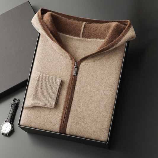 Casual Zip-up Hooded Cashmere Cardigan Sweater