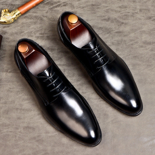 British Lace Up Men's Business Leather Shoes Top Layer Cowhide