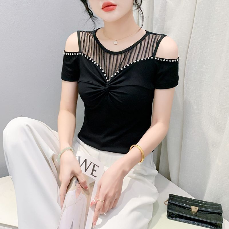 Fashion Hot Girl Sexy Off-shoulder T-shirt Women's Summer