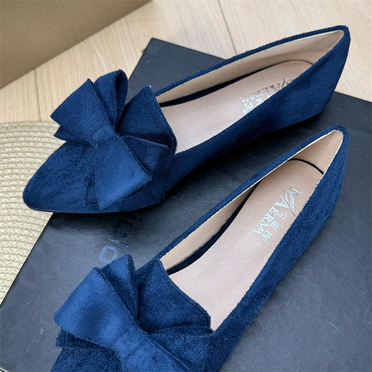 Women's Versatile Solid Color Bow Pointed Flat Shoes