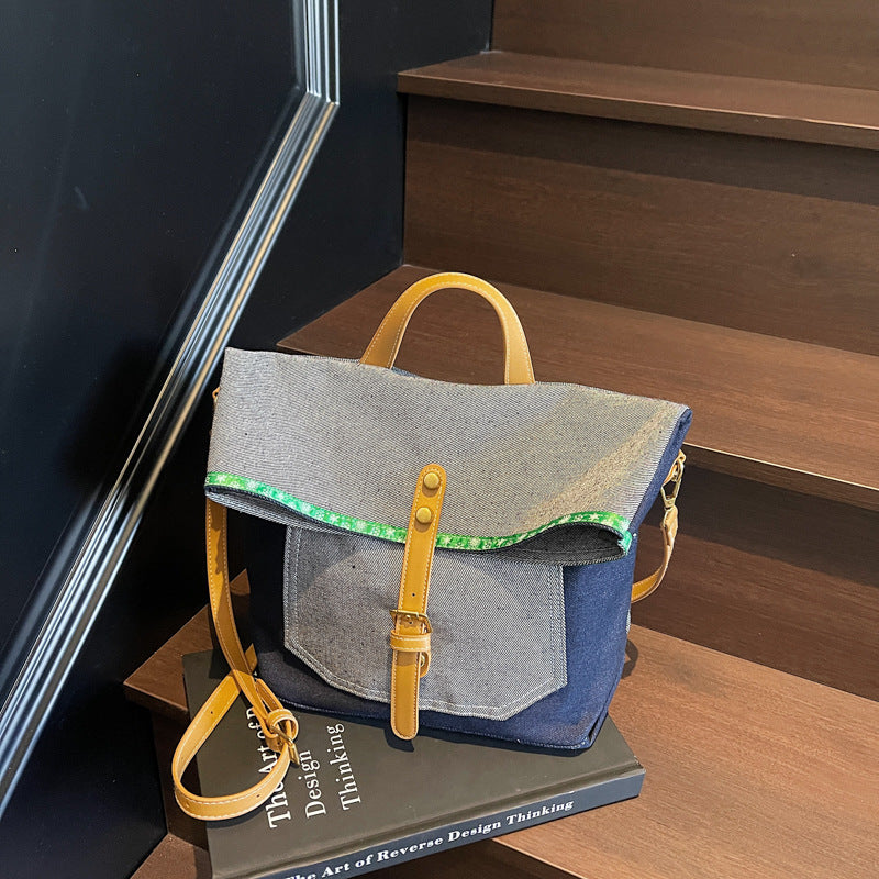 Denim messenger taske moderigtig kunstnerisk ungdom håndtaske skulder med stor kapacitet