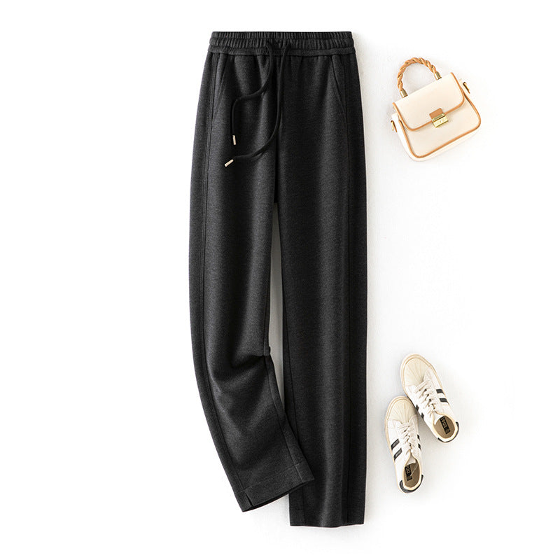 Autumn And Winter New Soft Glutinous Wool Straight Elastic Waist Long Sweatpants