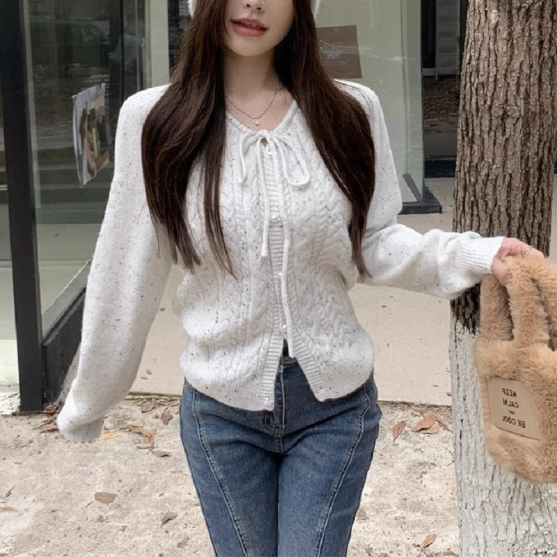 Round Neck Lace-up Sweater Women