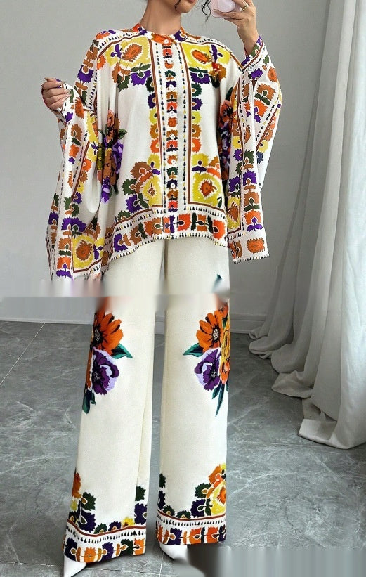 Women's New Fashionable Silky Satin Printed Set