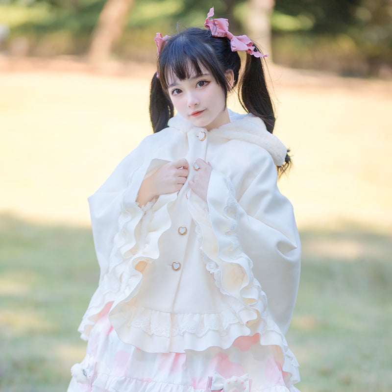 Women's Sweet Harajuku Plus Plush Bunny Ears Bow Cloak