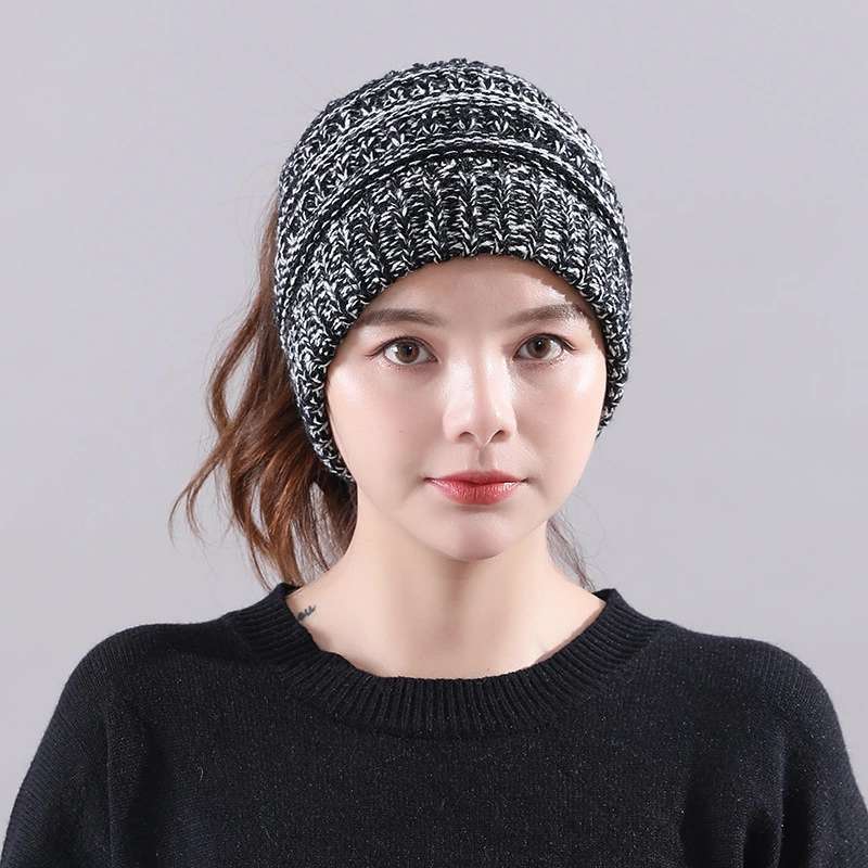 Ladies Ponytail Solid Color Warm Casual Wool Hedging Hat