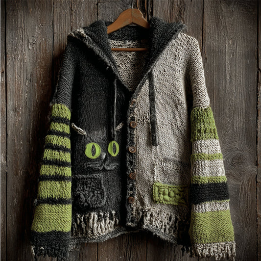 Retro Hooded Casual Knitted Cardigan Sweater