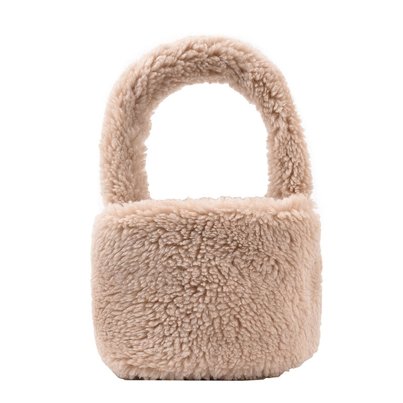 Women's Fashion Lamb Wool Plush Bucket Bag Handbag