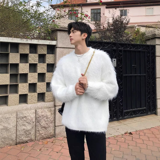 Mens New AutumnWinter Loose Casual Knit Outerwear Top