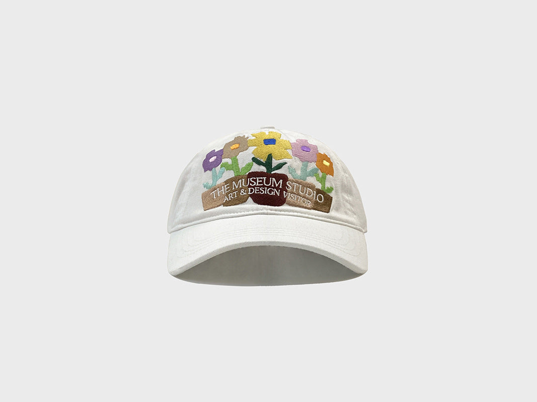 Embroidered Five Pots Flower Baseball Cap Female Soft Peaked Cap