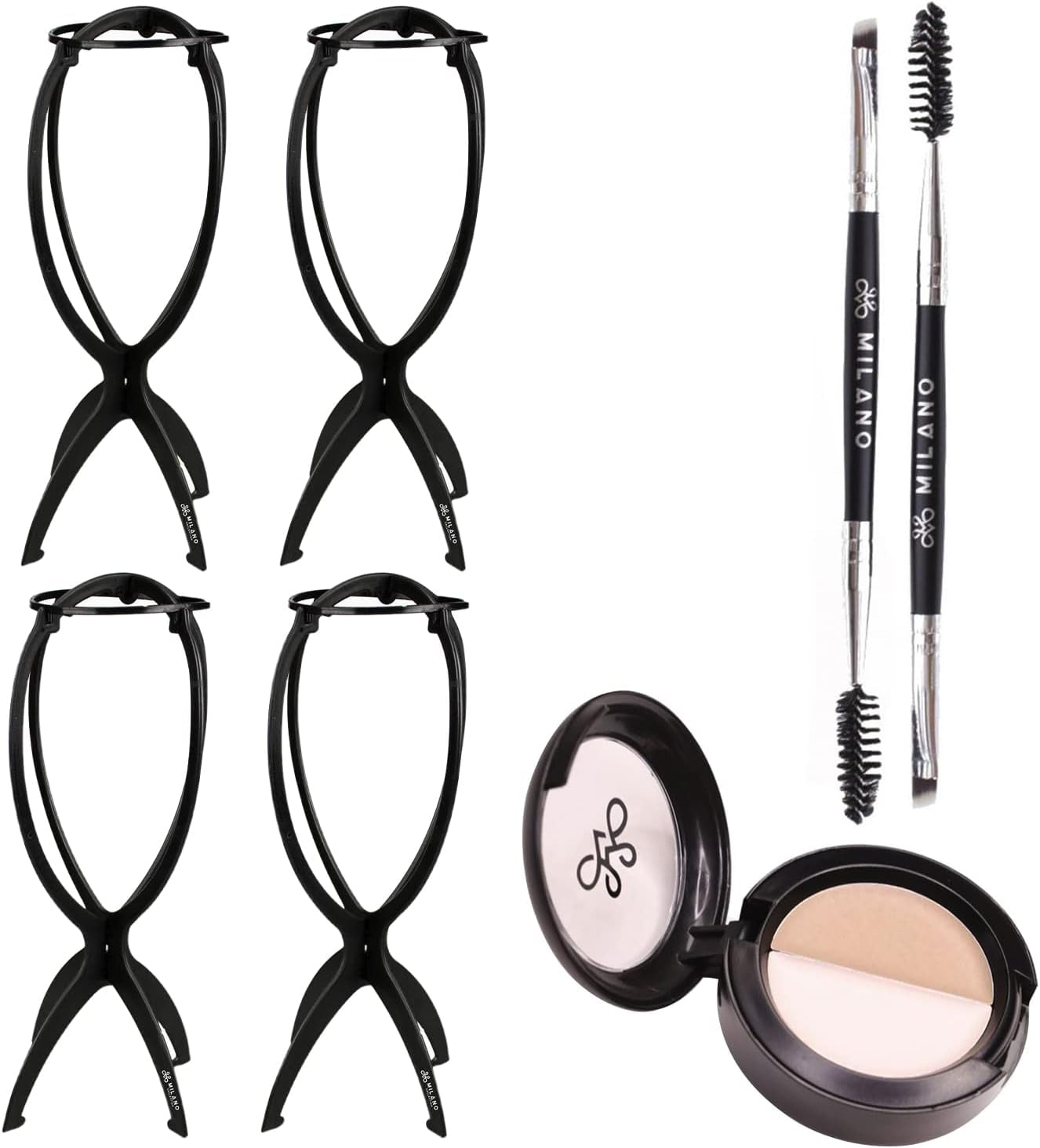 Bundle Wig Grip Band + Wig Stands, Non Slip Extra Hold Tan Wig Band for Wigs and Frontals + 4-Pack Wig Stands for Drying, Styling, or Displaying