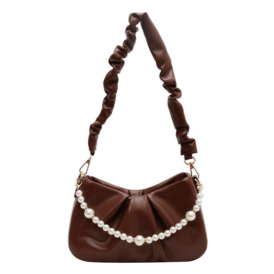 Women's Fashionable Textured Pearl Hand Pleated Messenger Bag