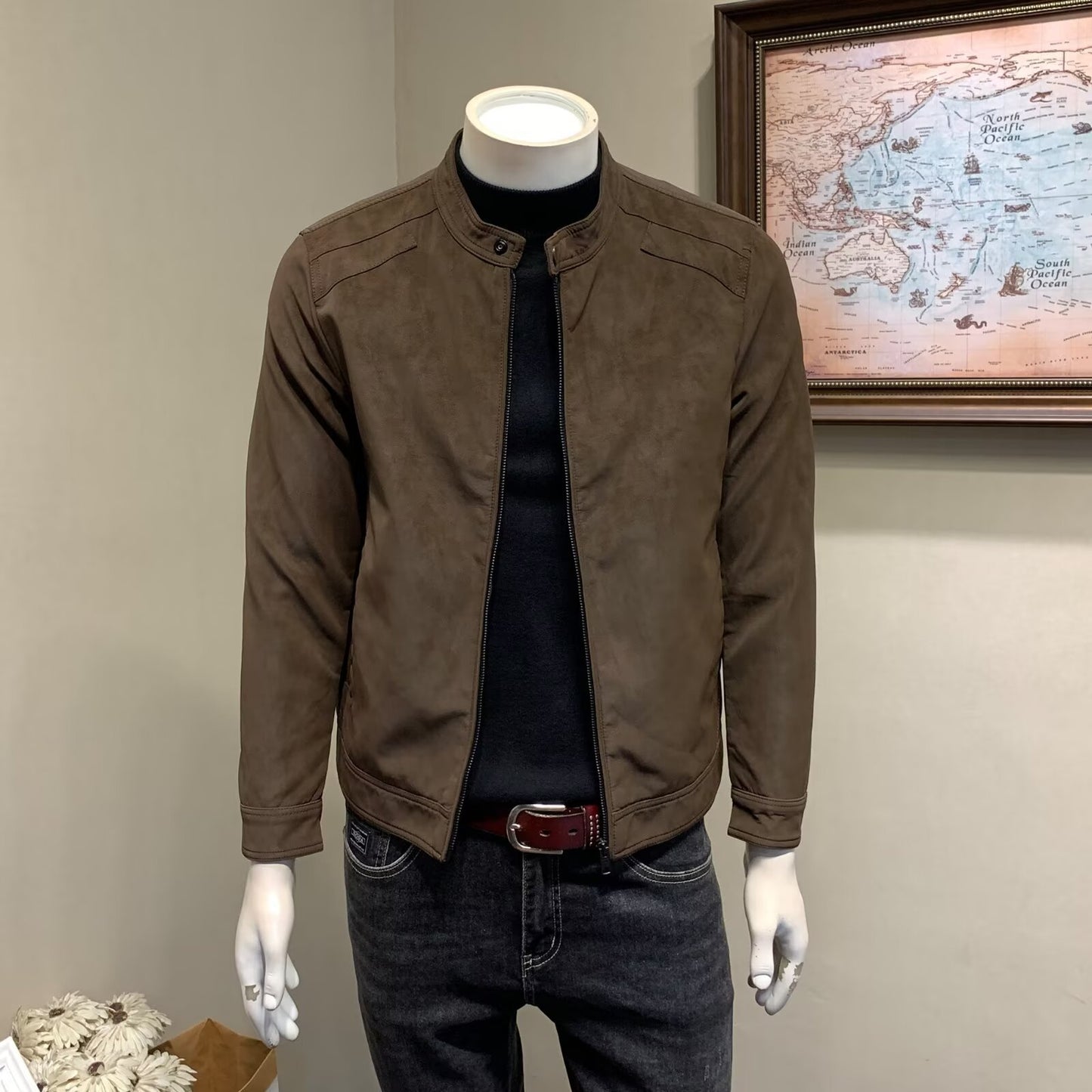Slim Fit Men's Trendy Spring And Autumn Solid Color Handsome Casual Jacket
