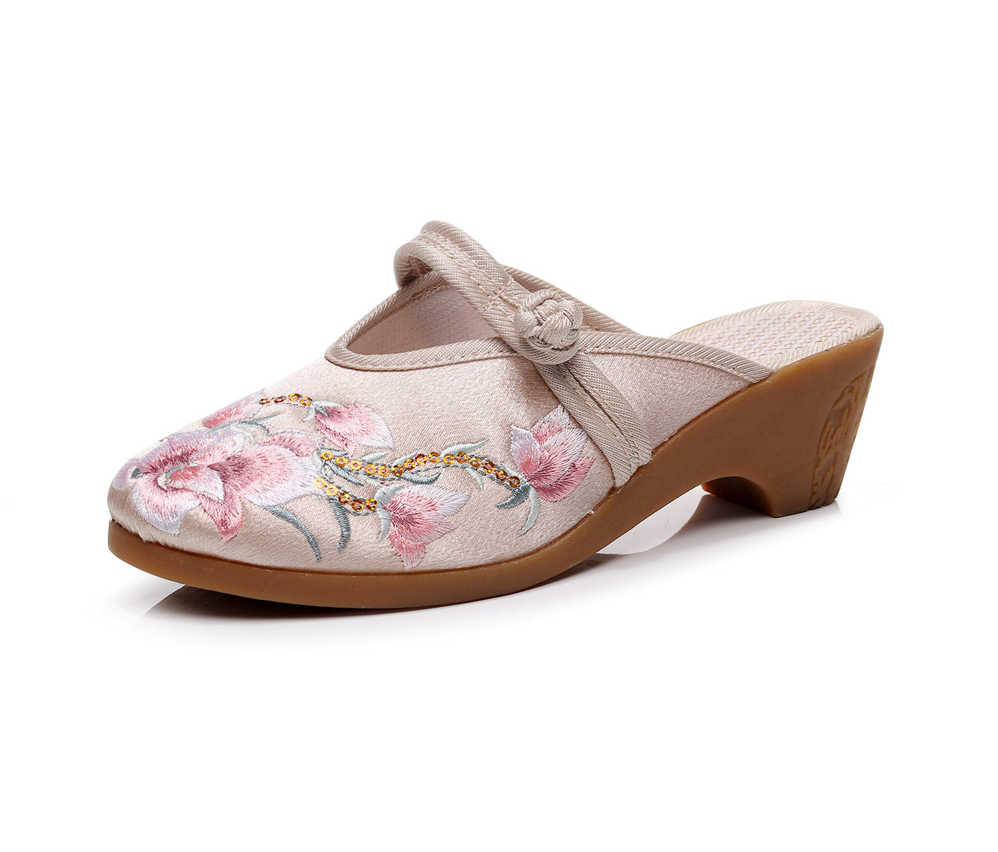 High Heel Wedge Embroidered Cloth Slippers For Women