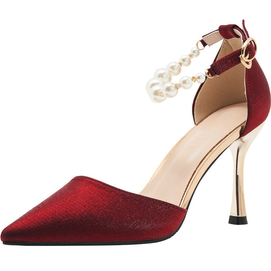 Women's Small-sized Pearl Sandals With Stiletto Heels