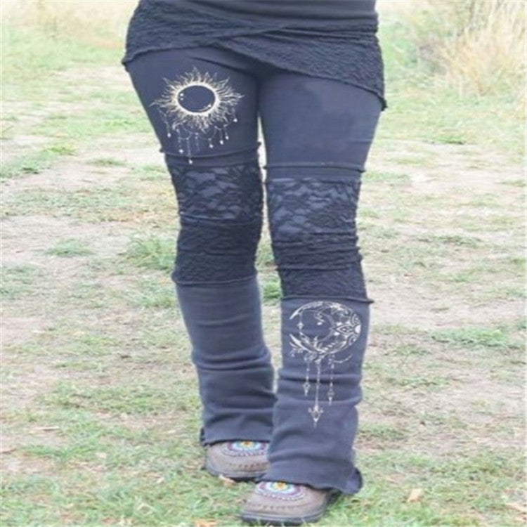 European And American Style Lace Printed Patchwork Stretch Leggings