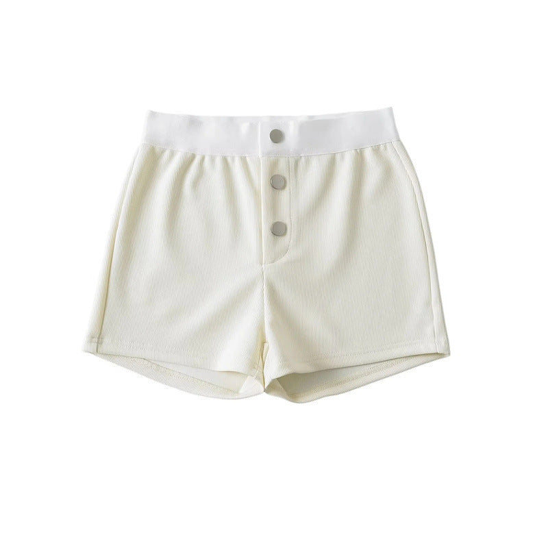 Hot Girl Sweet Cool Style Color Matching High Waist Three-button Casual Shorts Fashion Outerwear Home Wide Leg Hot Pants