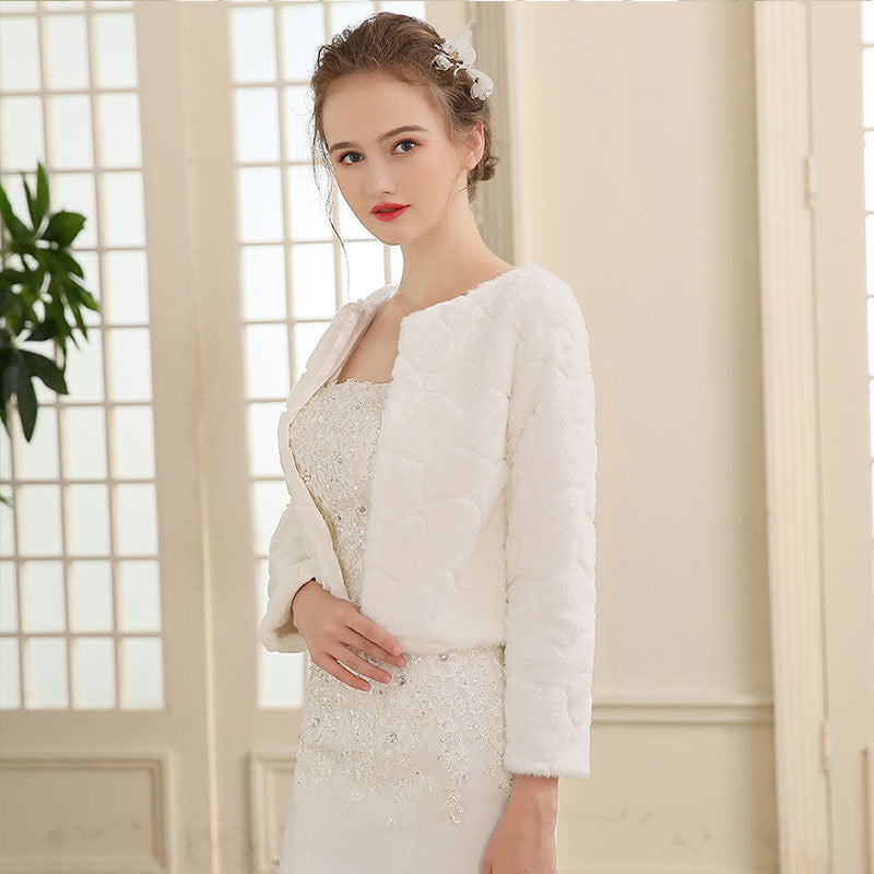 Wedding Dress Shawl Long Sleeve Football Pattern White Jacket