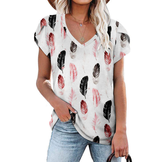 Tie Dyed Floral V-neck Loose Women's T-shirt