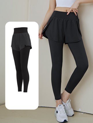 Yoga Pants Women's High Waist Buttock Lifting Fake Two-piece Sports Suit Quick Dry